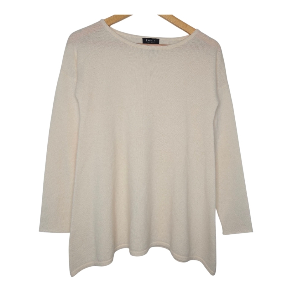 Forte Womens Cream Classic Preppy Pure Cashmere Sweater Size Small